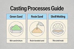 Green sand vs resin sand vs no-bake casting — sand casting process collage at Matson Iron Casting